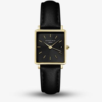 ROSEFIELD Ladies Boxy XS Black Dial Leather Strap Watch QBBLG-Q53