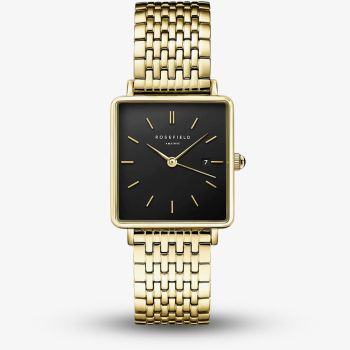 ROSEFIELD Ladies Boxy Black Dial Golden Bracelet Watch QBSG-Q017
