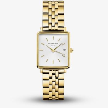 ROSEFIELD Ladies Boxy XS White Dial Golden Bracelet Watch QMWSG-Q021