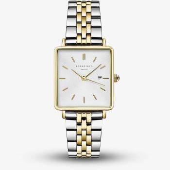 ROSEFIELD Ladies Boxy White Dial Two Tone Bracelet Watch QVSGD-Q013