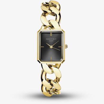 ROSEFIELD Ladies Studio Octagon XS Black Dial Golden Curb Chain Bracelet Watch SBGSG-O57