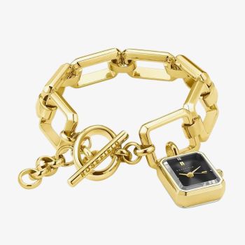 ROSEFIELD Ladies Studio Octagon Black Dial Golden Chain Bracelet Watch SBGSG-O66