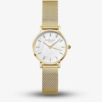 ROSEFIELD Ladies Small Edit White Mother of Pearl Dial Golden Mesh Bracelet Watch SMGMG-S06