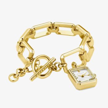 ROSEFIELD Ladies Studio Octagon White Dial Golden Chain Bracelet Watch SWGSG-O52