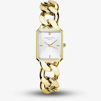 ROSEFIELD Ladies Studio Octagon XS White Dial Golden Curb Chain Bracelet Watch SWGSG-O55