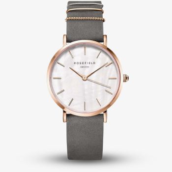 ROSEFIELD Ladies West Village White Mother of Pearl Grey Leather Strap Watch WEGR-W75