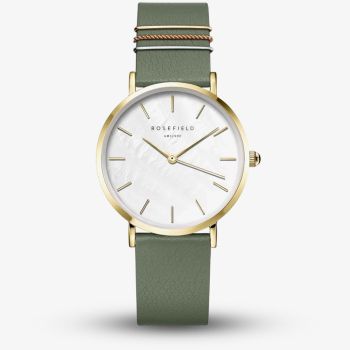 ROSEFIELD Ladies West Village White Mother of Pearl Green Leather Strap Watch WFGG-W85