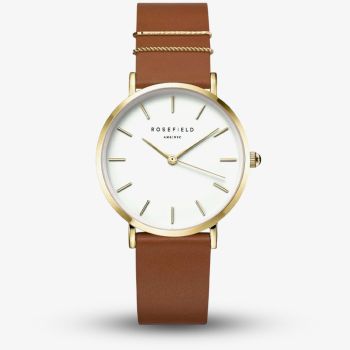 ROSEFIELD Ladies West Village White Dial Brown Leather Strap Watch WWCG-W86