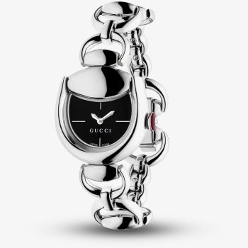 Gucci Ladies Horsebit Black Dial Chain Bracelet Watch YA168501