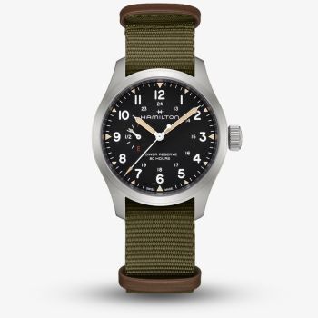 Hamilton Mens Khaki Field Mechanical Power Reserve Green Fabric Strap Watch H69509960