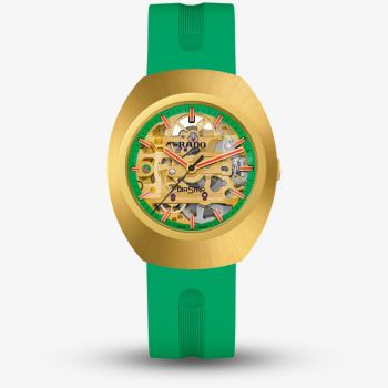 Rado Mens Limited Edition Diastar Original Gold Plated Green Rubber Strap Watch R12166309