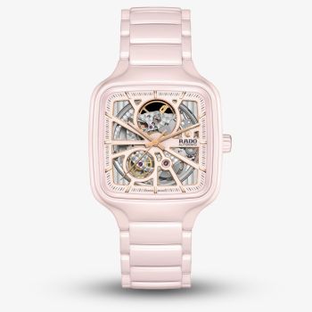 Rado Ladies True Square Pink Skeleton Dial Watch R27183012