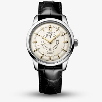 Longines Mens Conquest Heritage Central Power Reserve Black Leather Strap Watch L1.648.4.78.2