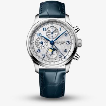 Longines Mens Master Collection Chronograph Moonpase Leather Strap Watch L2.962.4.73.2