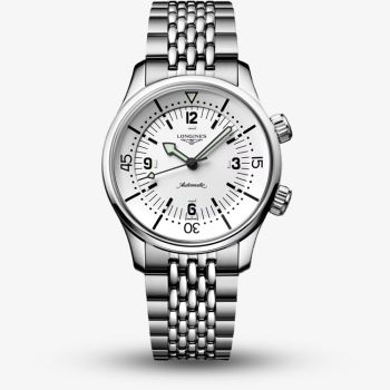 Longines Mens Legend Diver White Dial Stainless Steel Bracelet Watch L3.764.4.16.6