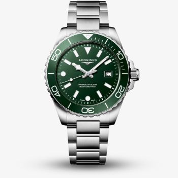 Longines Mens HydroConquest Green Dial Bracelet Watch L3.769.4.06.6