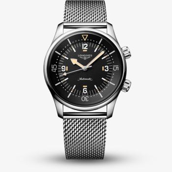 Longines Mens Legend Diver Black Dial Stainless Steel Mesh Bracelet Watch L3.795.4.59.9