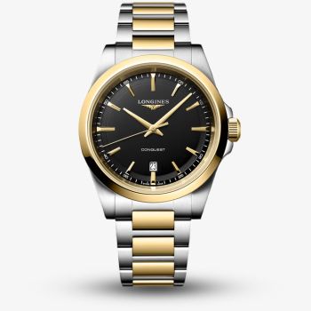 Longines Mens Conquest Black Dial Two-Tone Stainless Steel Bracelet Watch L3.860.3.52.7