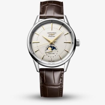 Longines Mens Flagship Heritage Moonphase Ivory Dial Leather Strap Watch L4.815.4.78.2