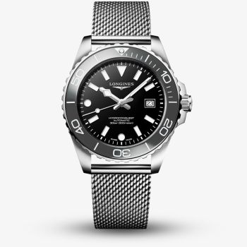 Longines Mens Hydroconquest Black Dial Mesh Bracelet Watch L3.788.4.70.6