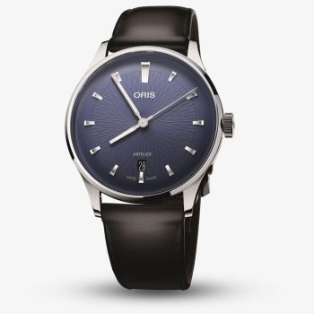 Oris Mens Artelier Date Blue Dial Dark Brown Leather Strap Watch 01 733 7810 4055-07 6 20 17FC