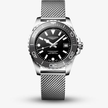 Longines Mens Hydroconquest Automatic Black Dial Mesh Bracelet Watch L3.779.4.70.6