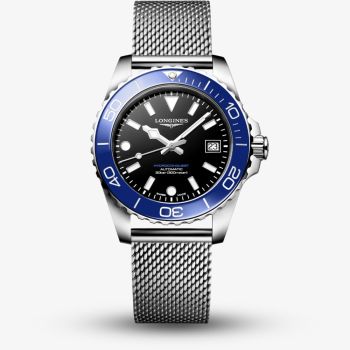 Longines Mens Hydroconquest Automatic 39mm Black Dial Mesh Bracelet Watch L3.779.4.90.6