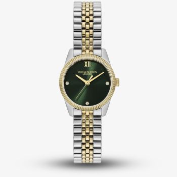 Olivia Burton Ladies Highbury Green Dial Two-Tone Stainless Steel Bracelet Watch 24000387