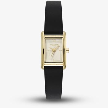 Olivia Burton Ladies Mini Grove Ivory Dial Black Leather Strap Watch 24000437