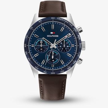 Tommy Hilfiger Mens Hampton Blue Dial Leather Strap Watch 1792276