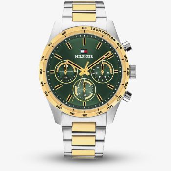 Tommy Hilfiger Mens Hampton Two Tone Green Dial Bracelet Watch 1792279