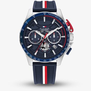 Tommy Hilfiger Mens Bank Chronograph Blue Dial Silicone Strap Watch 1792292