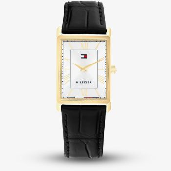 Tommy Hilfiger Mens Ben Rectangle Silver Dial Leather Strap Watch 1710772