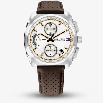 Tommy Hilfiger Mens Cole Chronograph White Dial Leather Strap Watch 1792270