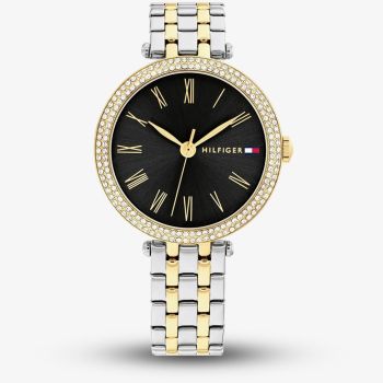 Tommy Hilfiger Ladies Natalie Black Dial Two Tone Bracelet Watch 1782720