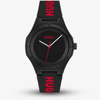 HUGO Mens #Lit Black Dial Rubber Strap Watch 1530343