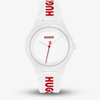 HUGO Mens #Lit White Dial Rubber Strap Watch 1530345