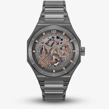 HUGO Mens #Grail Skeleton Dial Grey Bracelet Watch 1530378