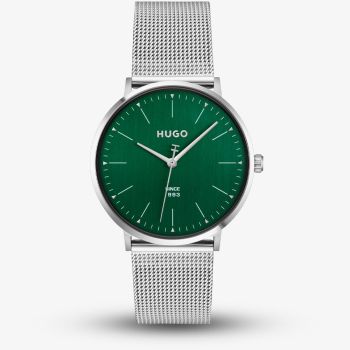 HUGO Mens #Style 3H Green Dial Mesh Bracelet Watch 1530472