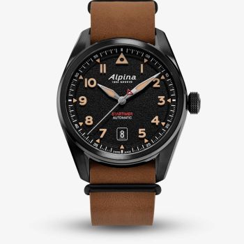 Alpina Mens Startimer Pilot Automatic Black Dial Leather Strap Watch AL-525BW4SB36