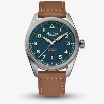 Alpina Mens Startimer Pilot Automatic Navy Dial Leather Watch AL-525NW4S36