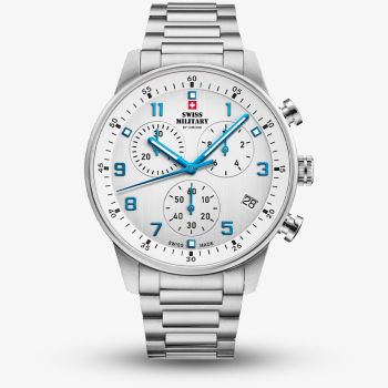 Swiss Military Mens Minimalist Chronograph White Dial Bracelet Watch SM34114.03