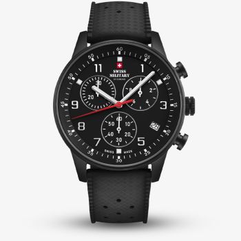 Swiss Military Mens Minimalist Chronograph Black Dial Rubber Strap Watch SM34114.12