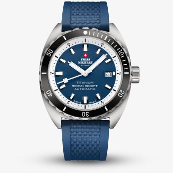 Swiss Military Mens Titanium 300 Blue Dial Rubber Strap Watch SMA34100.09