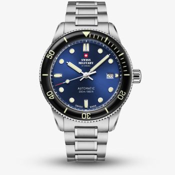 Swiss Military Mens Automatic Dive Blue Dial Bracelet Watch SMA34106.02