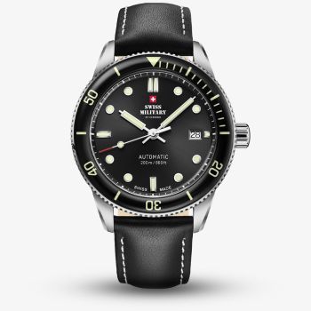 Swiss Military Mens Automatic Black Dial Leather Strap Watch SMA34106.05