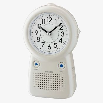 Seiko White Plastic Desk Recordable Alarm Clock QHE158L