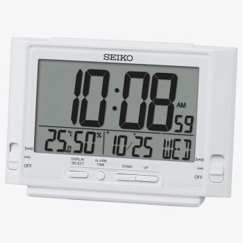 Seiko Clocks Multi-Function Display White Selectable Display Alarm Clock QHL095W