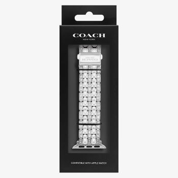 Coach Ladies Silver Tone Crystal Set Apple Watch Strap 14700261