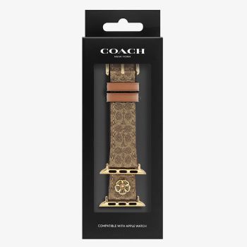 Coach Ladies Flower Motif Brown Leather Apple Watch Strap 14700235